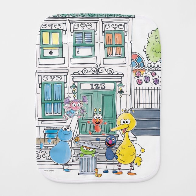 Sesame Pals Doodley Graphic Baby Burp Cloth (Front)