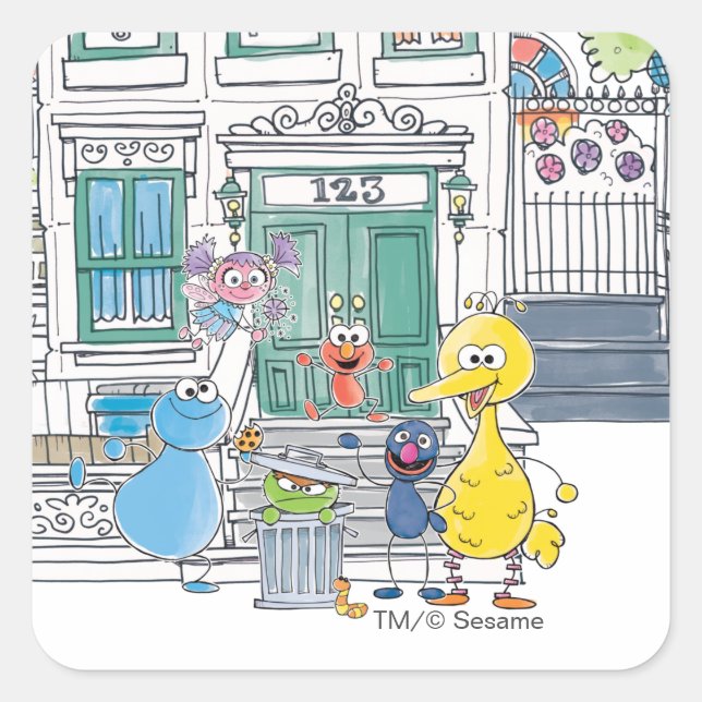 Sesame Pals Doodley Graphic Square Sticker (Front)
