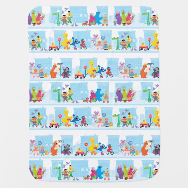 Sesame Pals Walking Along Sesame Street Pattern Baby Blanket (Front)