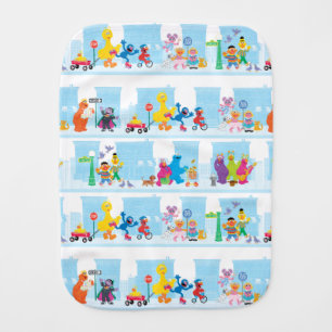 Sesame Pals Walking Along Sesame Street Pattern Baby Burp Cloth