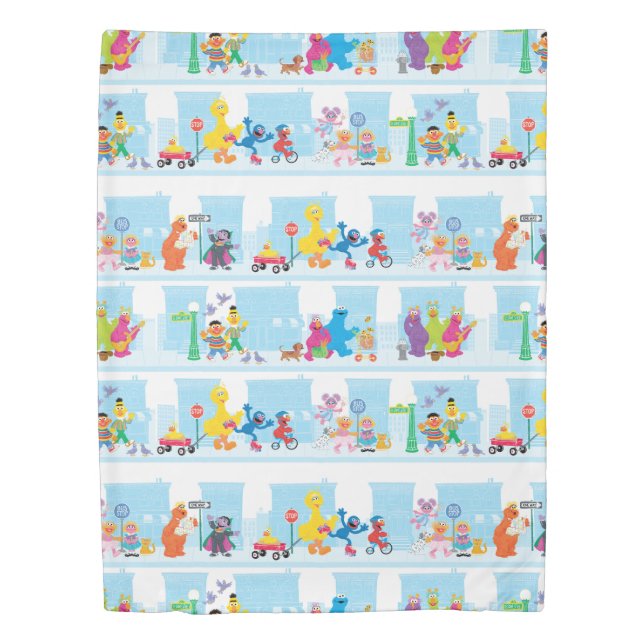 Sesame Pals Walking Along Sesame Street Pattern Duvet Cover (Front)