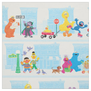 Sesame Pals Walking Along Sesame Street Pattern Fabric