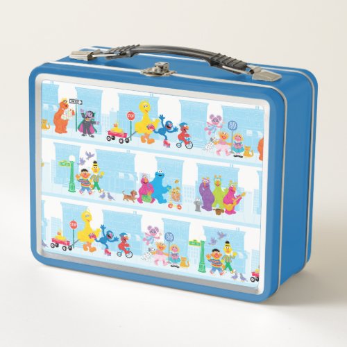 Sesame Pals Walking Along Sesame Street Pattern Metal Lunch Box