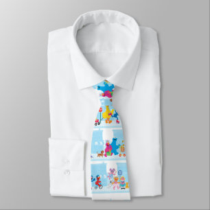 Sesame Pals Walking Along Sesame Street Pattern Neck Tie
