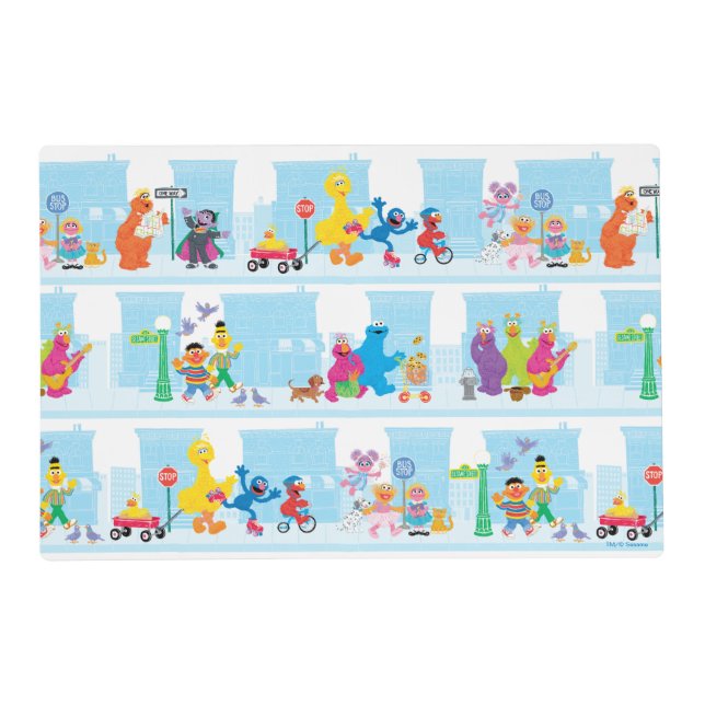 Sesame Pals Walking Along Sesame Street Pattern Placemat (Front)