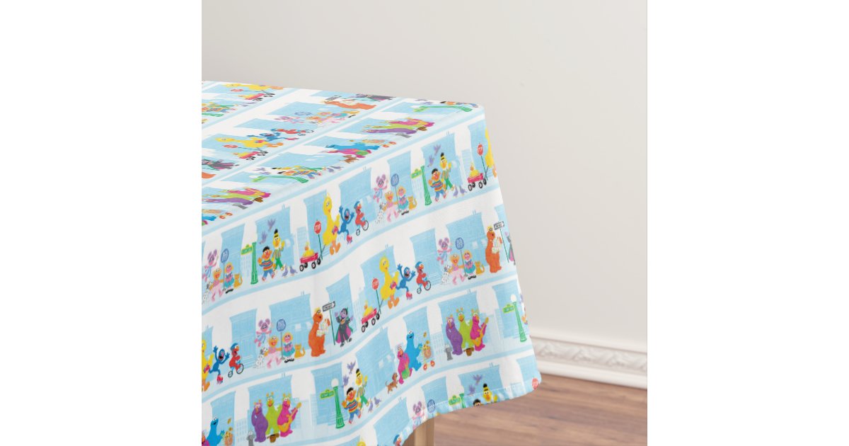 Sesame Pals Walking Along Sesame Street Pattern Tablecloth | Zazzle