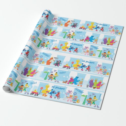 Sesame Pals Walking Along Sesame Street Pattern Wrapping Paper