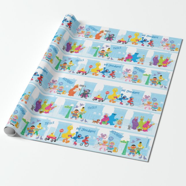 Sesame Pals Walking Along Sesame Street Pattern Wrapping Paper (Unrolled)