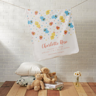 Sesame Pals White Polka Dot Birth Stats Baby Blanket