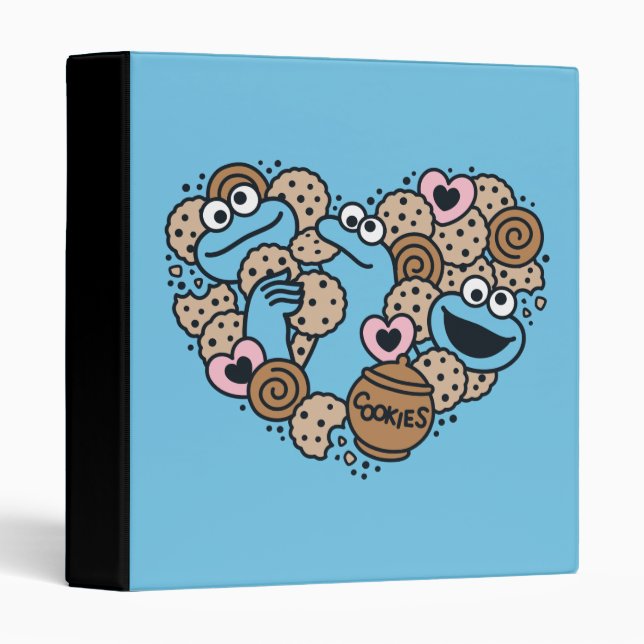 Sesame Sesame | Cookie Monster Doodle Heart 3 Ring Binder (Front/Spine)