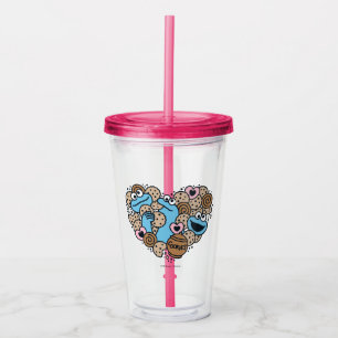 Sesame Sesame Cookie Monster Doodle Heart Acrylic Tumbler