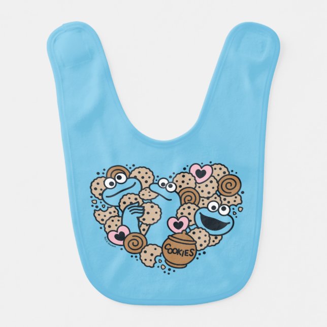 Sesame Sesame | Cookie Monster Doodle Heart Baby Bib (Front)