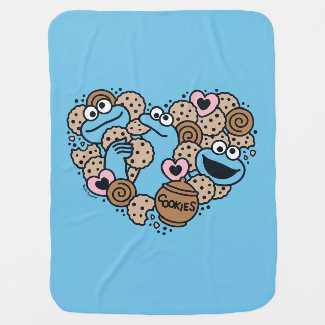 Sesame Sesame | Cookie Monster Doodle Heart Baby Blanket (Front)