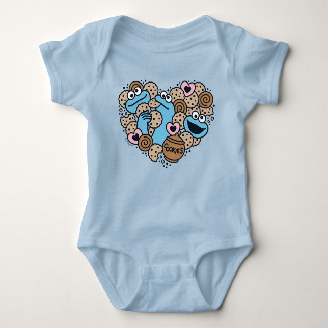 Sesame Sesame | Cookie Monster Doodle Heart Baby Bodysuit (Front)