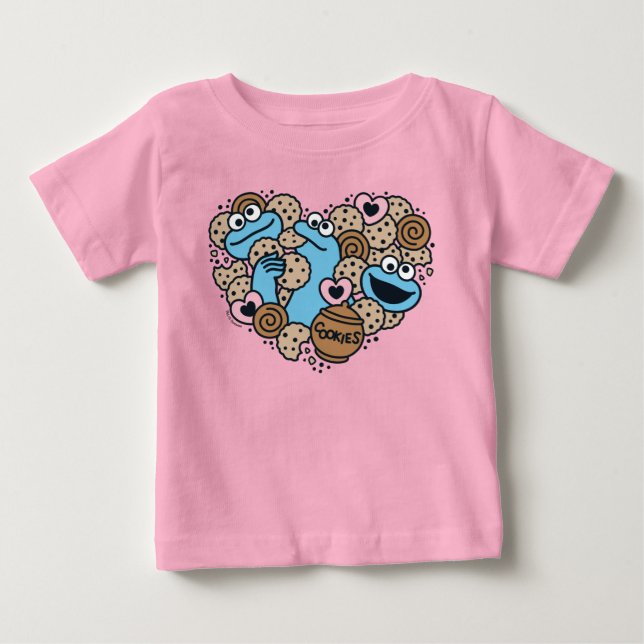 Sesame Sesame | Cookie Monster Doodle Heart Baby T-Shirt (Front)