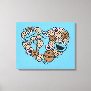 Sesame Sesame Cookie Monster Doodle Heart Canvas Print