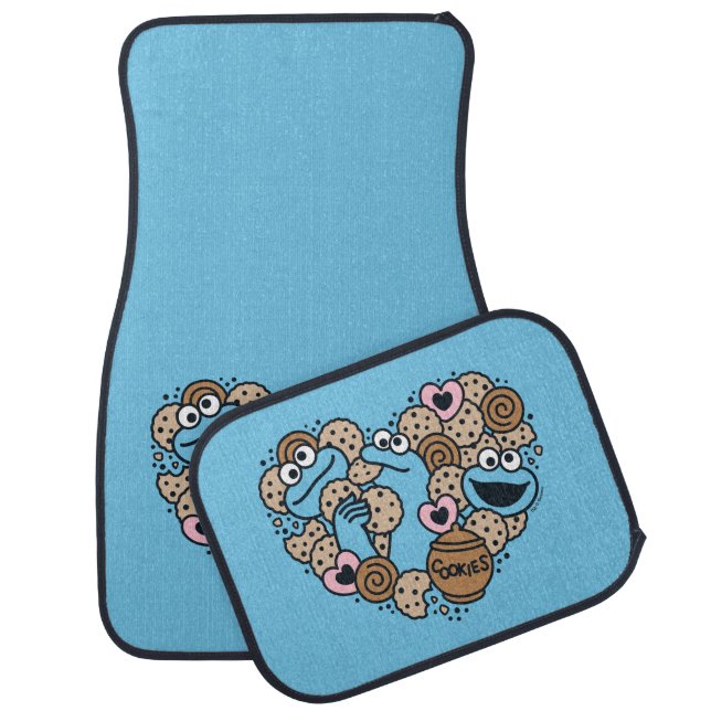Sesame Sesame | Cookie Monster Doodle Heart Car Floor Mat (Set)