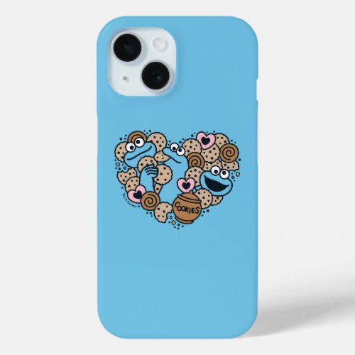 Sesame Sesame  Cookie Monster Doodle Heart iPhone 15 Case