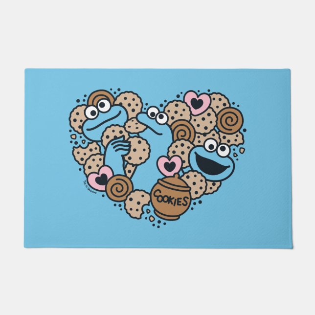 Sesame Sesame | Cookie Monster Doodle Heart Doormat (Front)