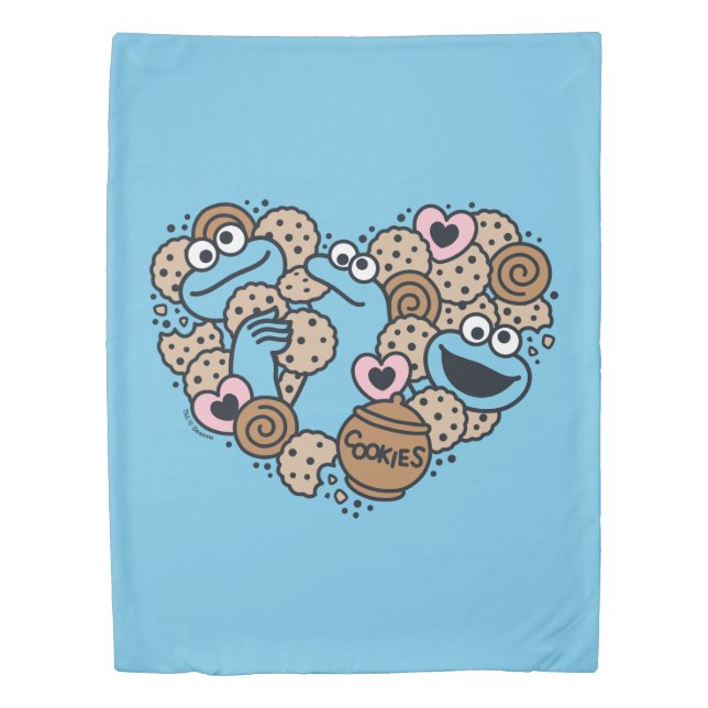 Sesame Sesame | Cookie Monster Doodle Heart Duvet Cover (Front)