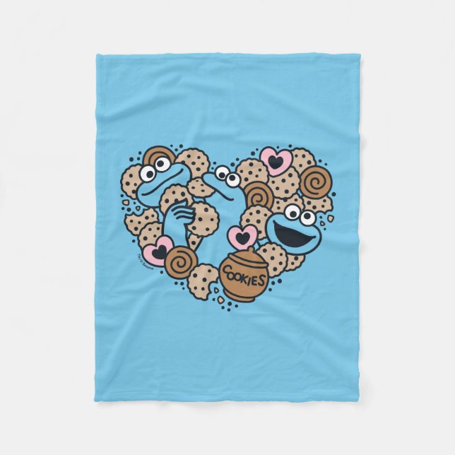 Sesame Sesame | Cookie Monster Doodle Heart Fleece Blanket (Front)