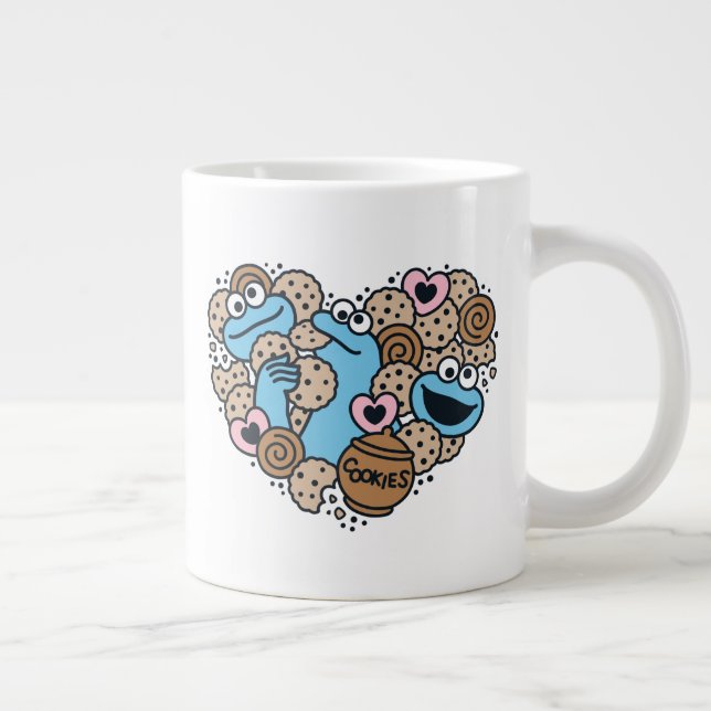 Sesame Sesame | Cookie Monster Doodle Heart Giant Coffee Mug (Right)