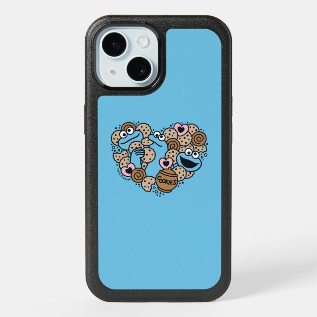 Sesame Sesame | Cookie Monster Doodle Heart iPhone 15 Case (Back)