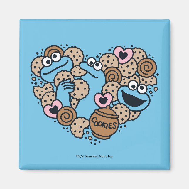Sesame Sesame | Cookie Monster Doodle Heart Magnet (Front)