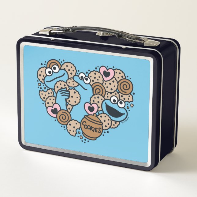 Sesame Sesame | Cookie Monster Doodle Heart Metal Lunch Box (Back)