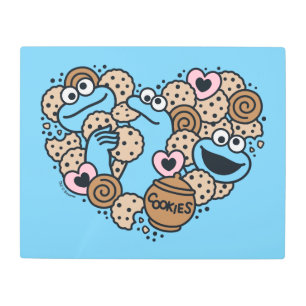 Sesame Sesame Cookie Monster Doodle Heart Metal Print