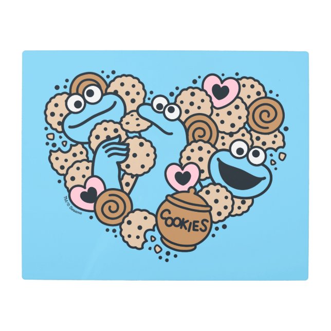 Sesame Sesame | Cookie Monster Doodle Heart Metal Print (Front)