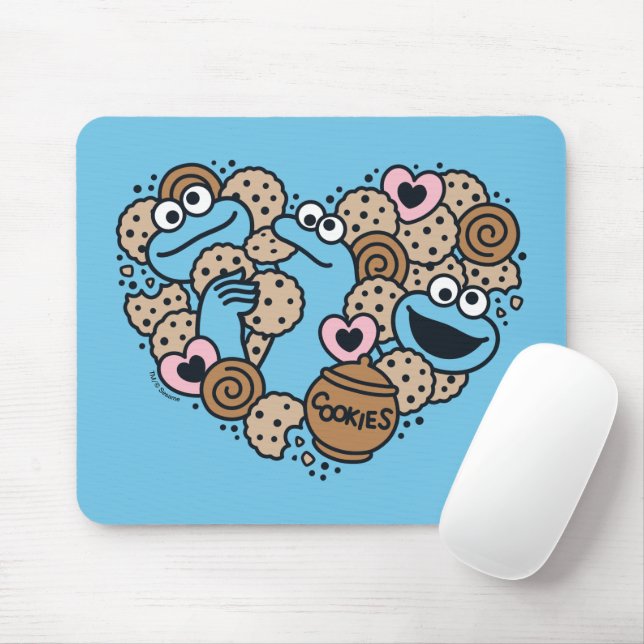 Sesame Sesame | Cookie Monster Doodle Heart Mouse Pad (With Mouse)