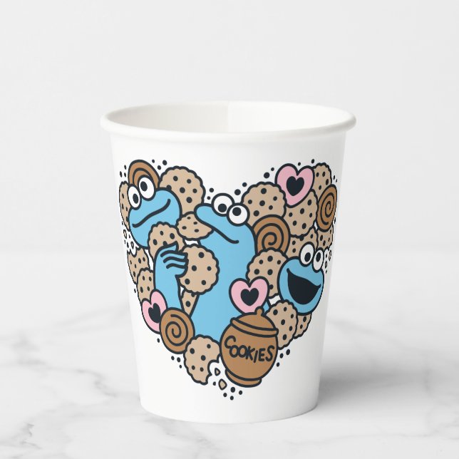 Sesame Sesame | Cookie Monster Doodle Heart Paper Cups (Left)