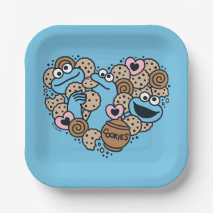 Sesame Sesame Cookie Monster Doodle Heart Paper Plates