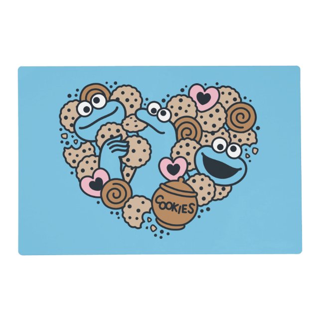 Sesame Sesame | Cookie Monster Doodle Heart Placemat (Front)