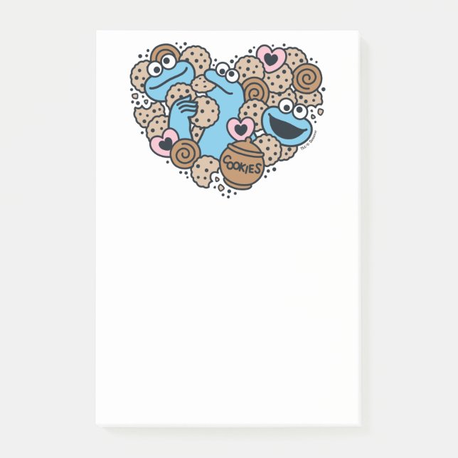 Sesame Sesame | Cookie Monster Doodle Heart Post-it Notes (Front)