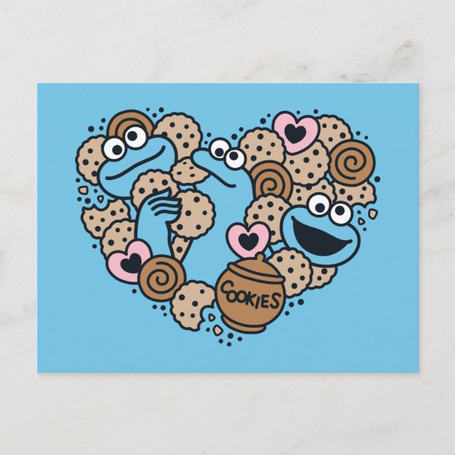 Sesame Sesame | Cookie Monster Doodle Heart Postcard (Front)