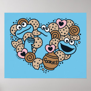 Sesame Sesame Cookie Monster Doodle Heart Poster