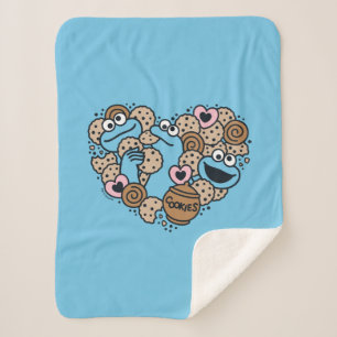 Sesame Sesame Cookie Monster Doodle Heart Sherpa Blanket