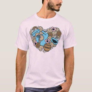 Sesame Sesame Cookie Monster Doodle Heart T-Shirt