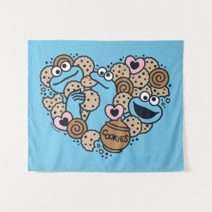 Sesame Sesame Cookie Monster Doodle Heart Tapestry