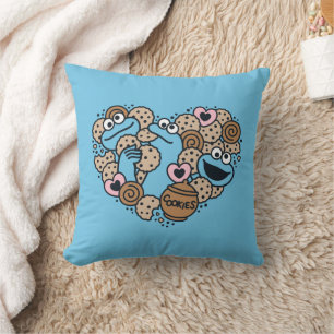 Sesame Sesame   Cookie Monster Doodle Heart Throw Pillow