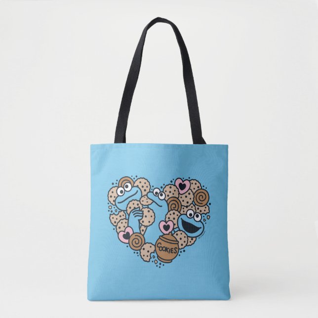 Sesame Sesame | Cookie Monster Doodle Heart Tote Bag (Front)