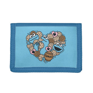Sesame Sesame Cookie Monster Doodle Heart Tri-fold Wallet