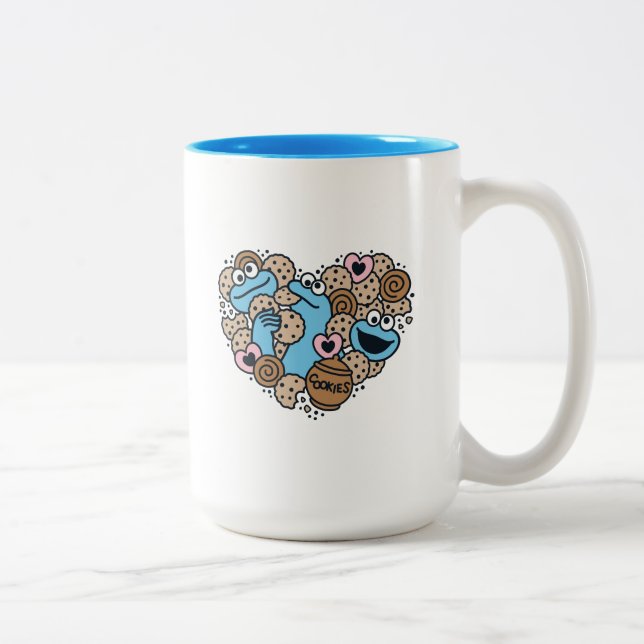 Sesame Sesame | Cookie Monster Doodle Heart Two-Tone Coffee Mug (Right)