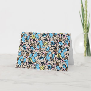 Sesame Sesame Cookie Monster Doodle Pattern Holiday Card