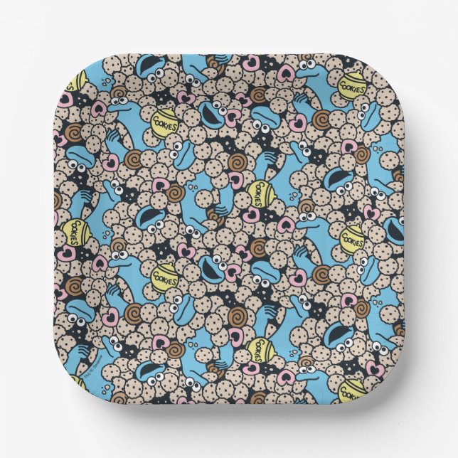 Sesame Sesame | Cookie Monster Doodle Pattern Paper Plates (Front)