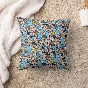 Sesame Sesame Cookie Monster Doodle Pattern Throw Pillow