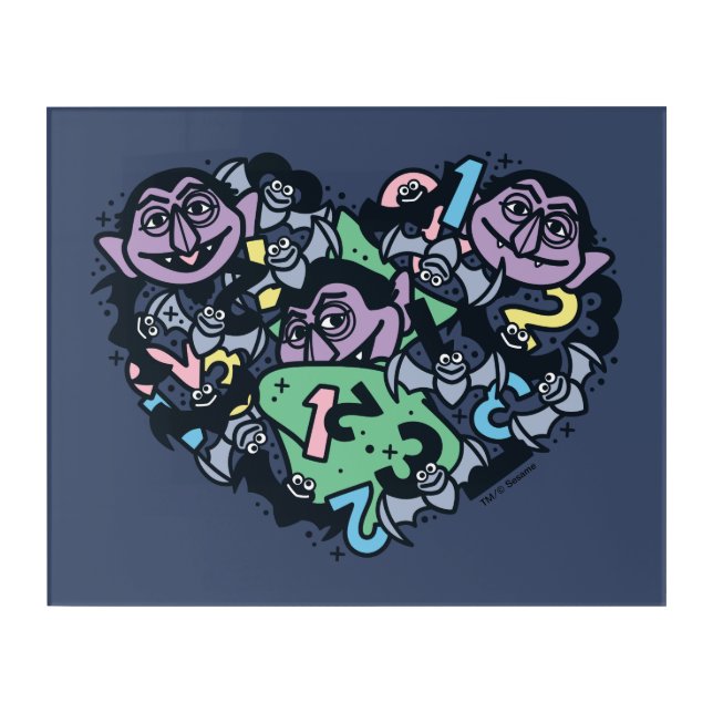 Sesame Sesame | Count von Count Doodle Heart Acrylic Print (Front)