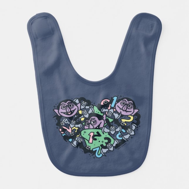 Sesame Sesame | Count von Count Doodle Heart Baby Bib (Front)